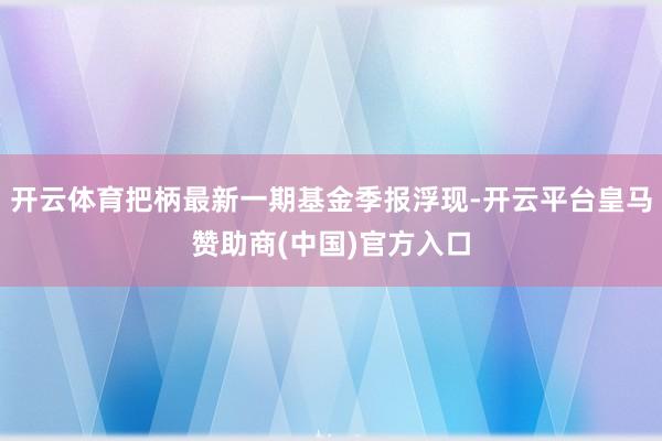 开云体育把柄最新一期基金季报浮现-开云平台皇马赞助商(中国)官方入口