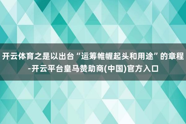 开云体育之是以出台“运筹帷幄起头和用途”的章程-开云平台皇马赞助商(中国)官方入口